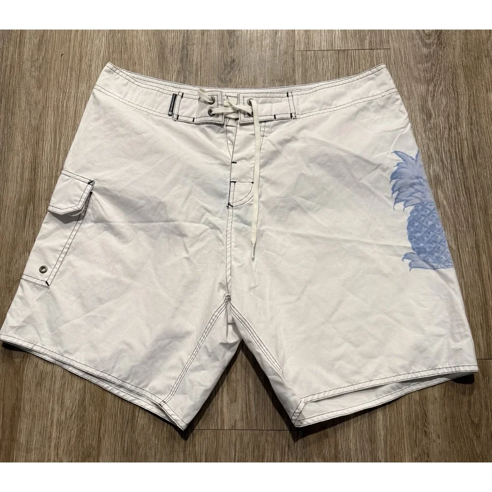 Osklen Surf Board Shorts Men's 34 Rio Brazil White Swim Cargo pocket NWOT